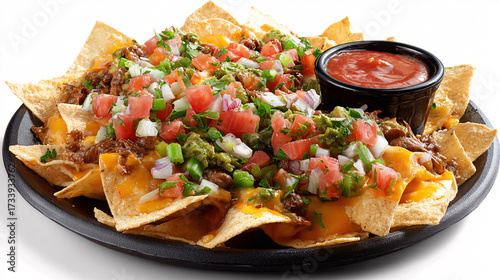 Loaded beef nachos with melted cheese, pico de gallo, and salsa – Mexican cuisine indulgence