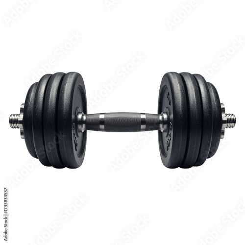 (AI) Studio shot of a black barbell with weights on transparent background