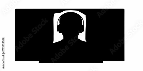 Modern silhouette of a person wearing headphones, capturing the essence of music, podcasting, or digital audio creation with a clean, striking aesthetic.
