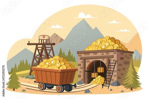 Depicting Gold Mine With Shining Nuggets Bold Miner Crisp Professional Photo