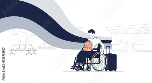 Accessibility and inclusion illustration: A traveler in a wheelchair at the airport
