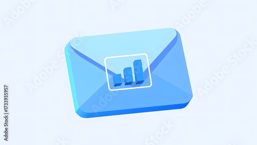 Blue email icon with bar graph isolated on white background