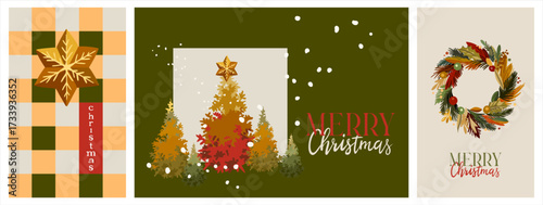 Merry Christmas! Happy New Year! A fully editable set of 3 posters in a vintage style. A narrative illustration on the theme of the winter holidays.