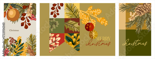 Merry Christmas! Happy New Year! A fully editable set of 3 posters in a vintage style. A narrative illustration on the theme of the winter holidays.