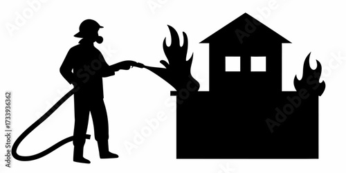 Brave firefighter bravely battling blazing structure with hose to protect community from danger and ensure safety