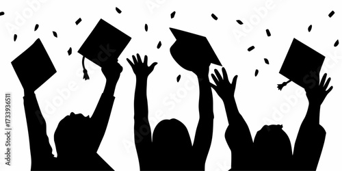 Joyful graduation celebration with caps tossed high and confetti raining down, symbolizing achievement and new beginnings.