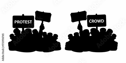 Silhouetted protesters holding signs demanding change and a unified crowd expressing collective sentiment for social movements