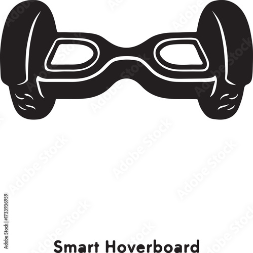Black silhouette of a modern smart hoverboard self balancing scooter isolated on a white background