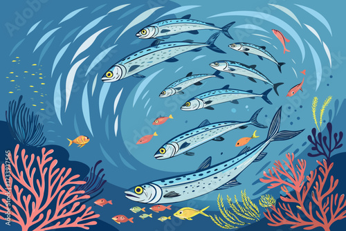 Sardines Swirling Bold Marine Creative Visual Great for Commercial Projects