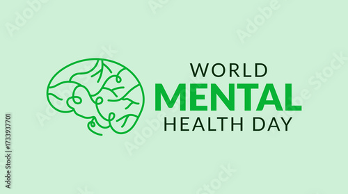 World mental health day concept  design with human brain vector banner illustration for mental disease awareness