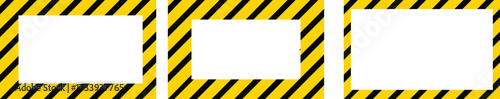Yellow and black caution warning tape frame. Warning tape with yellow and black Diagonal stripes rectangle square box frame. Caution tape border and safety stripe. Hazardous warning tape sets
