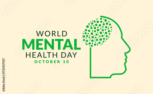 October 10 world mental health day text with human brain head vector banner design for mental patient awareness