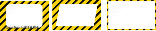 Yellow and black caution warning tape frame. Warning tape with yellow and black Diagonal stripes rectangle square box frame. Caution tape border and safety stripe. Hazardous warning tape sets
