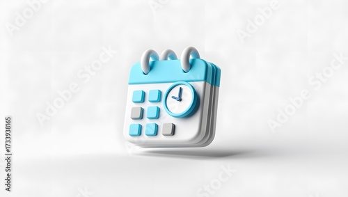 3d calendar with clock isolated on white background