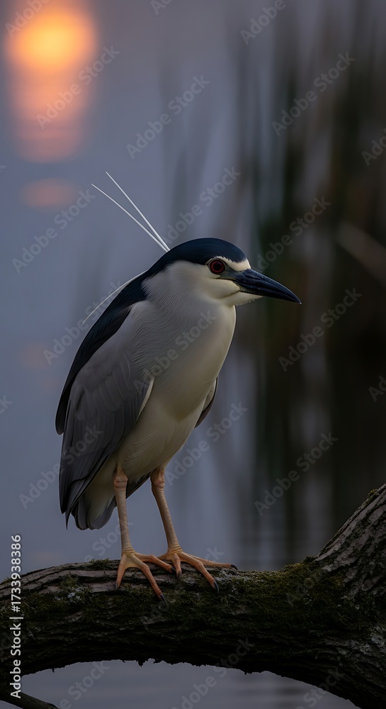 Obraz premium Black-crowned Night Heron on Branch.