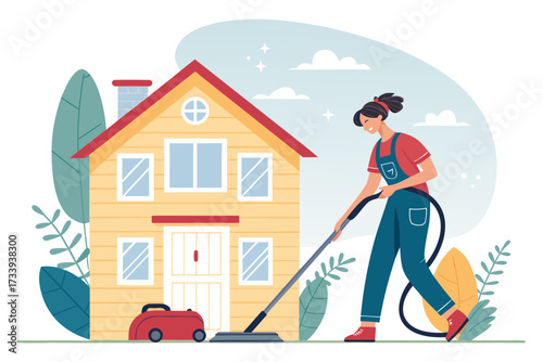 House Cleaning With Vacuum Bold Home Hygi High-Quality Stock Image Perfect for Editorial Content