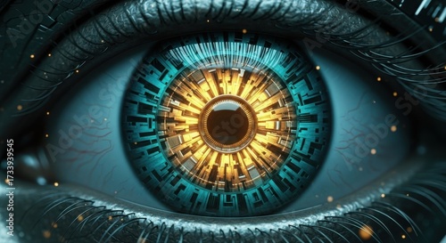 Futuristic eye with digital circuit design high-tech concept for artificial intel