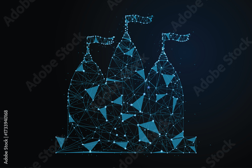 A futuristic representation of a castle or temple, built from a network of glowing blue lines and dots.