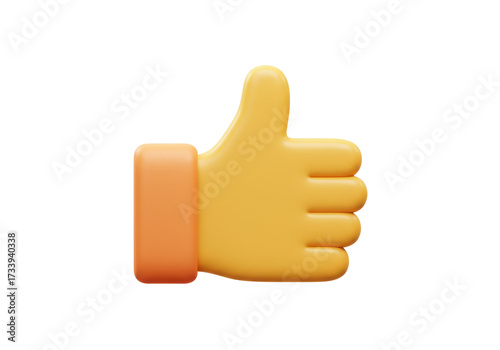 Yellow thumbs up emoji isolated PNG, 3D rendering hand gesture for social media feedback and approval on transparent background