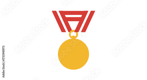 Golden award medal hanging with red ribbon signifies honor and achievement with simplicity and