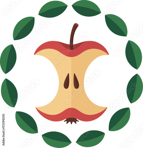Red apple with green leaves illustration