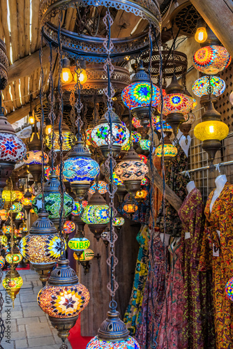 Colorful oriental lamps for sale at Al Fahidi Historical Neighbourhood in Dubai,  UAE	