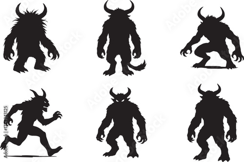 Monster With Horns Silhouette Vector Illustration