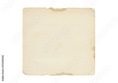 Aged paper sheet isolated on transparent background, vintage parchment with worn edges and stains for scrapbooking and design use