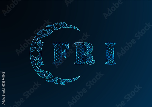 Low poly letter logo FRI design. FRI letter logo low poly vector design on blue color gradient background. FRI logo low poly design