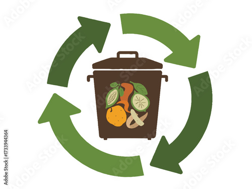 Recycle sign with food and box promoting food waste reduction
