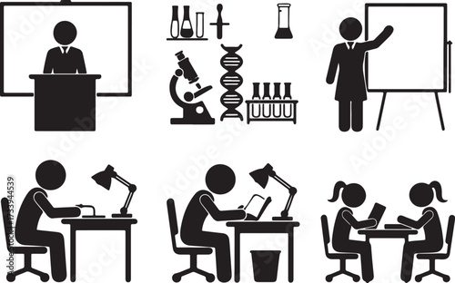School classroom reading and studying silhouette banner advertisement