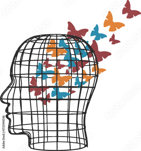Human head with bees and stripes mental health awareness banner