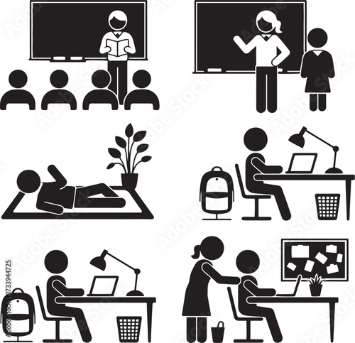 Teacher s day silhouette icon set for classroom and school