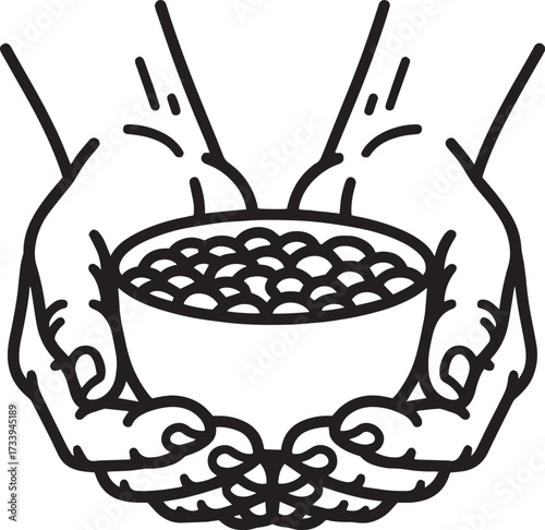 Black and white hand holding grains icon for food and agriculture