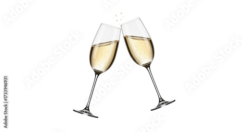 Isolated toast of champagne glasses to celebrate an occasion or milestone event or party