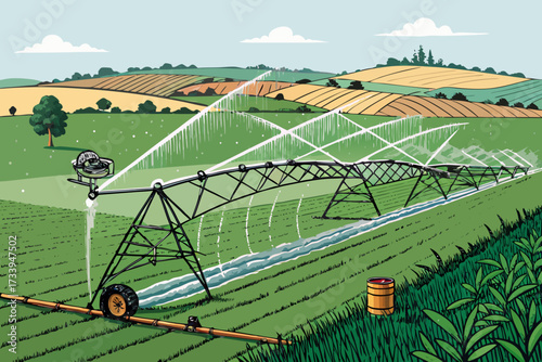 Vibrant Irrigation System Watering Fields Bold Premium Digital Asset