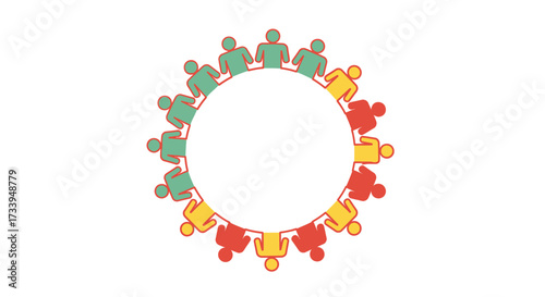 Diverse connected people forming circle representing community, cooperation, and global unity
