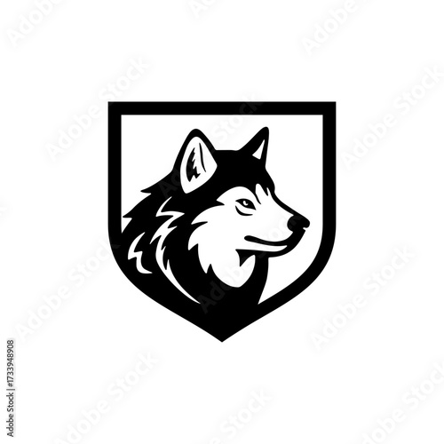 A stylized black and white illustration of a wolf's head in profile, enclosed within a shield emblem, conveying a sense of strength and protection.