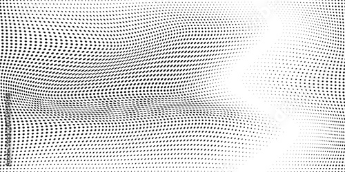 Abstract black dot white background combo. Dootted wavy effect distort.