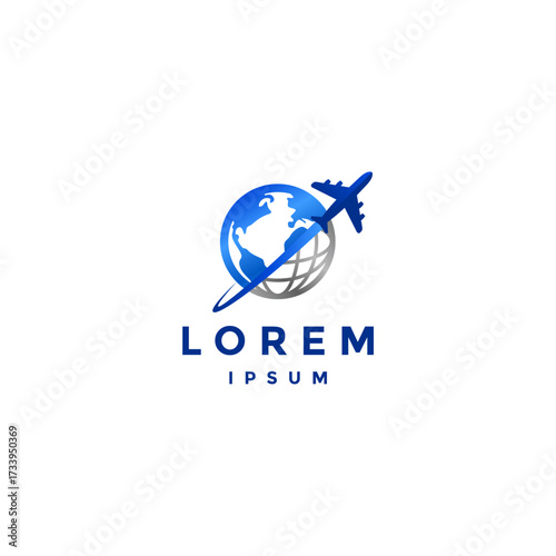 Global Transcontinental Airplane Flights Logo Design. Airplanes Flying Across Globes Equator Logo Design.