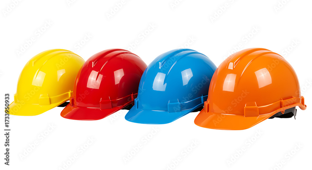 Fototapeta premium Colorful Safety Helmets Collection on White Background