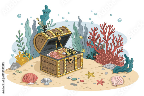 Ocean Floor With Treasure Chest Bold Mari Premium Digital Asset Suitable for Design