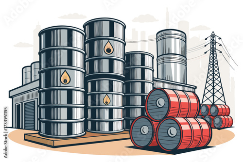 Crisp Oil Barrels Stacked Bold Industrial Resou High-Quality Stock Image