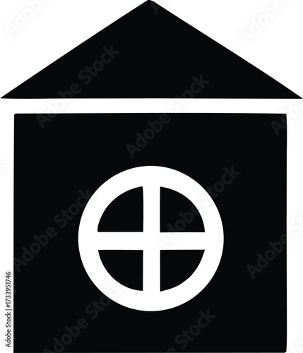 Abstract house symbol with circular window cross simple geometric design for real estate and architecture concepts