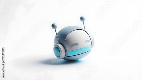 Futuristic robot head with antennae, isolated on white background