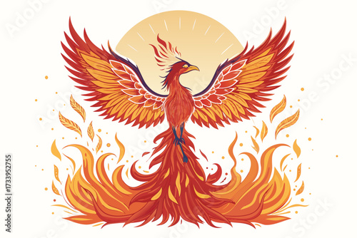 Dynamic Phoenix Bird Glowing Flames Bold Legen Creative Visual