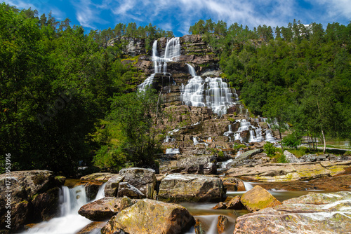 Tvindefossen is a breath-taking waterfall which has a drop of 110 metres with multiple elegant levels and is a very popular tourist attraction. Myths even say that the water is a fountain of youth. Th