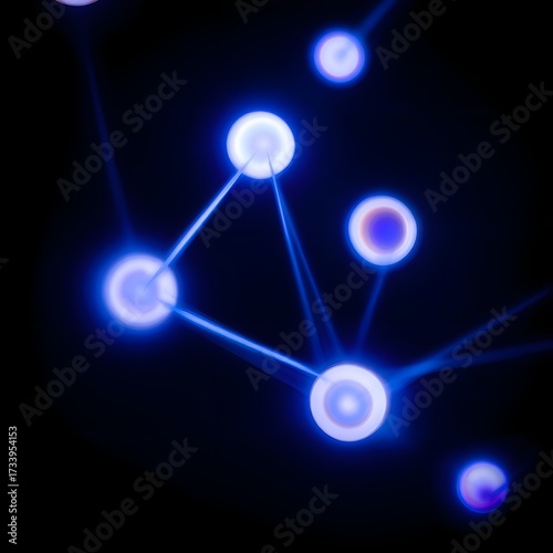 Abstract glowing blue network of interconnected nodes and lines on a dark background, representing data or science