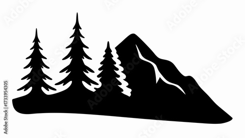 Majestic mountain range with evergreen trees creating a serene natural landscape scene