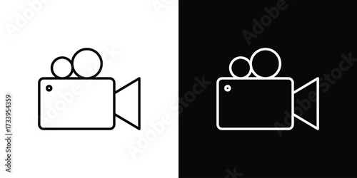 Video camera icon outline pictogram isolated on white. Vector Icon shape.